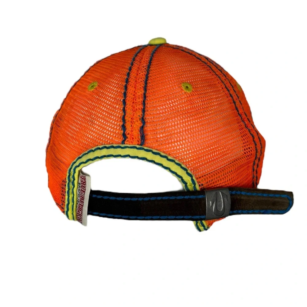 True Religion Malibu 90265 Strapback Trucker Hat Orange Neon California Vintage - Picture 3 of 13